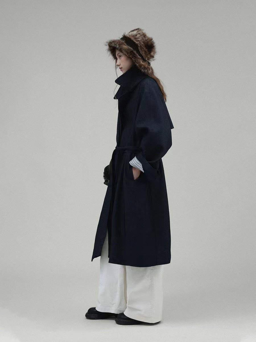 Wide Lapel Long Trench Coat - Image 3