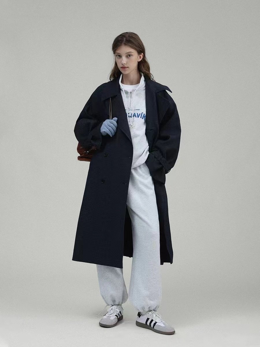 Wide Lapel Long Trench Coat - Image 2