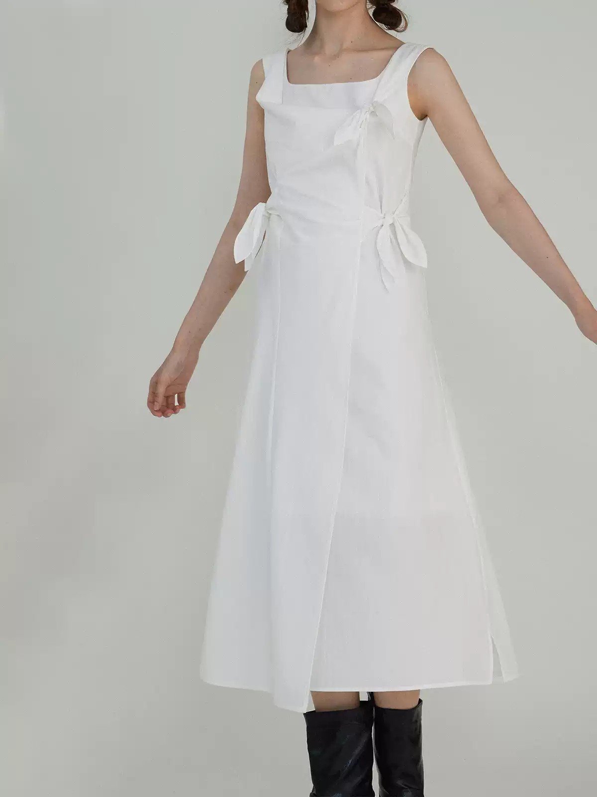 Vintage Square Neck Waist-Cinching Dress - Image 4