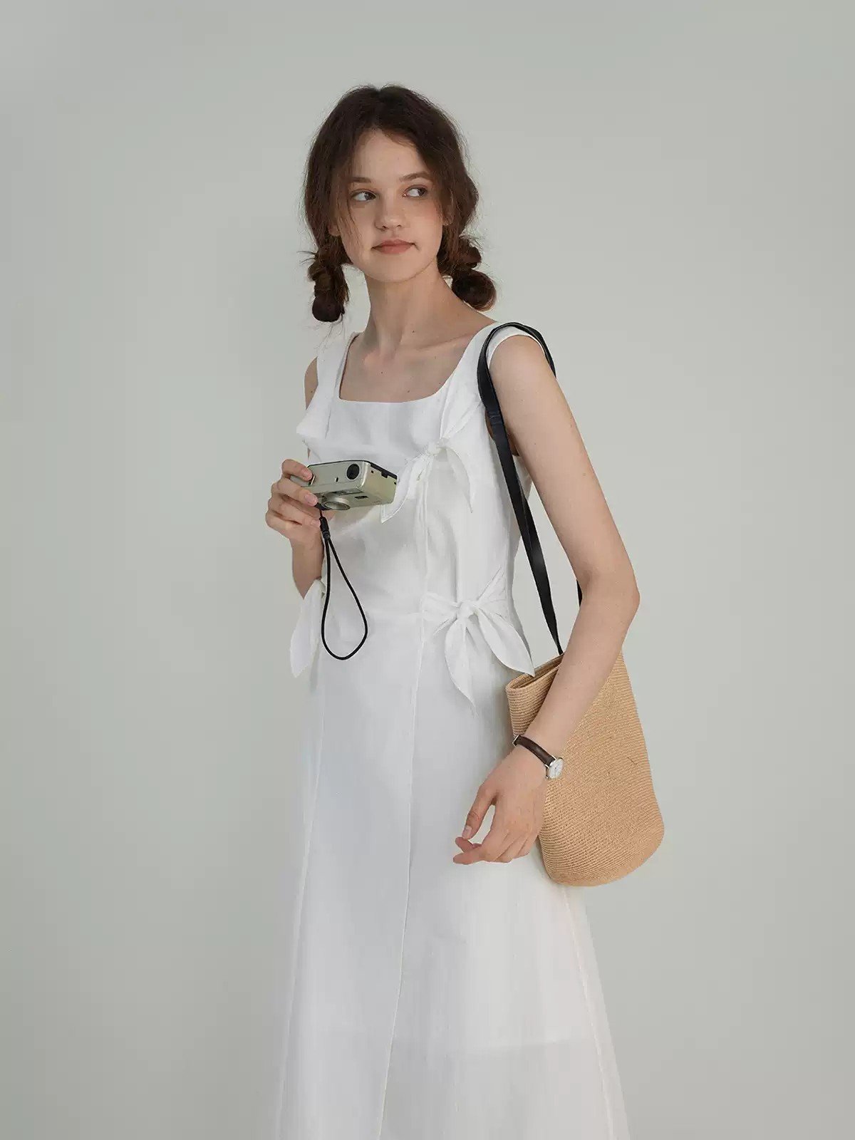 Vintage Square Neck Waist-Cinching Dress - Image 2