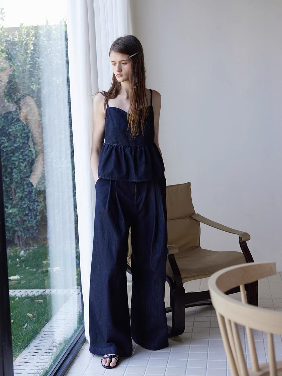 Washed Denim Casual Wide-Leg Pants - Image 3