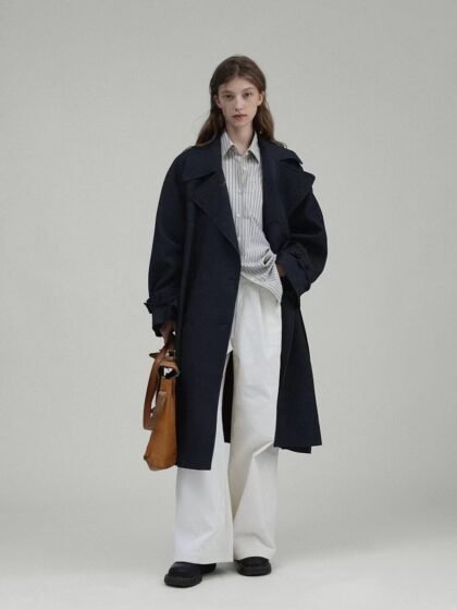 Wide Lapel Long Trench Coat